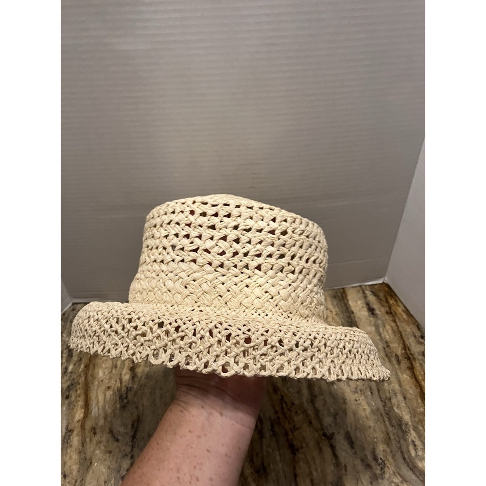 J.Mclaughlin Open Weave Packable Straw Natural Raffia Wide Brim Womens Hat Beach